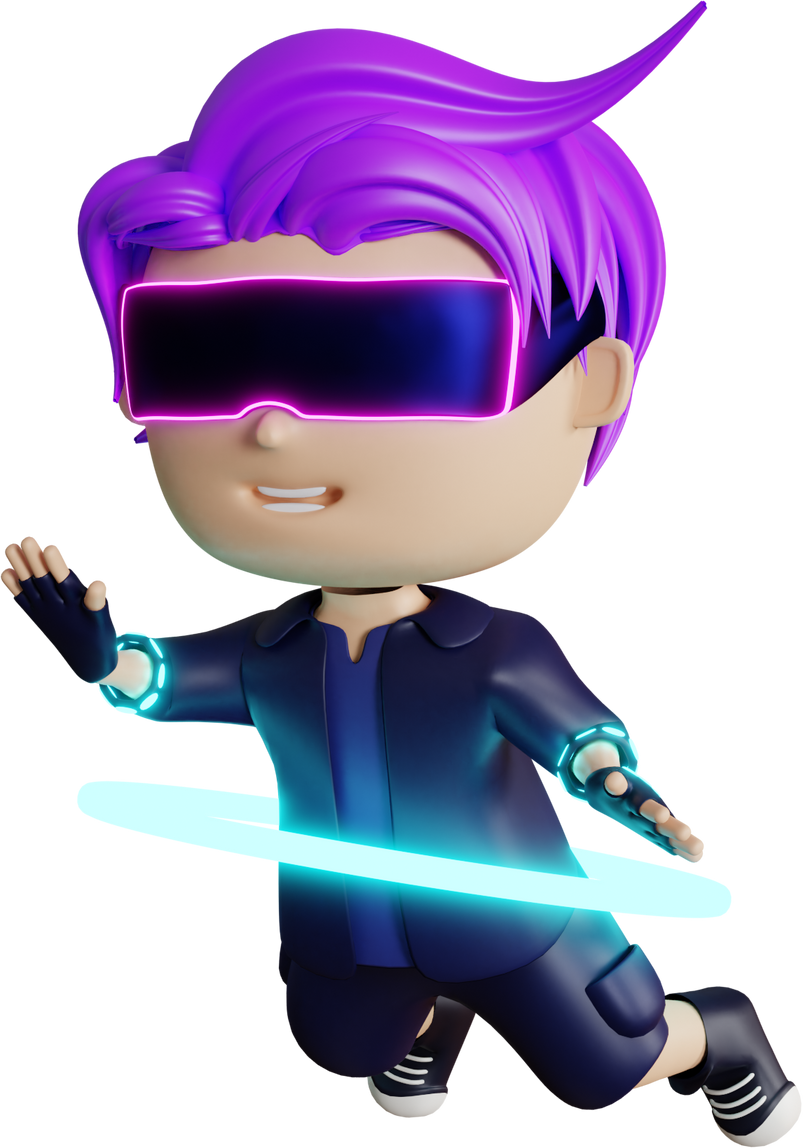 3d chibi man with vr metaverse